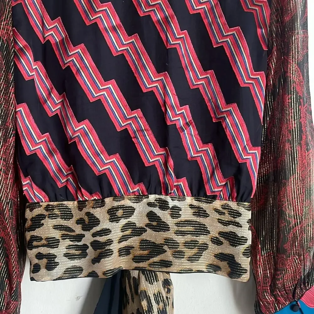Alice + Olivia Multi-Color Mixed Print Wrap Blouse - Picture 11 of 16